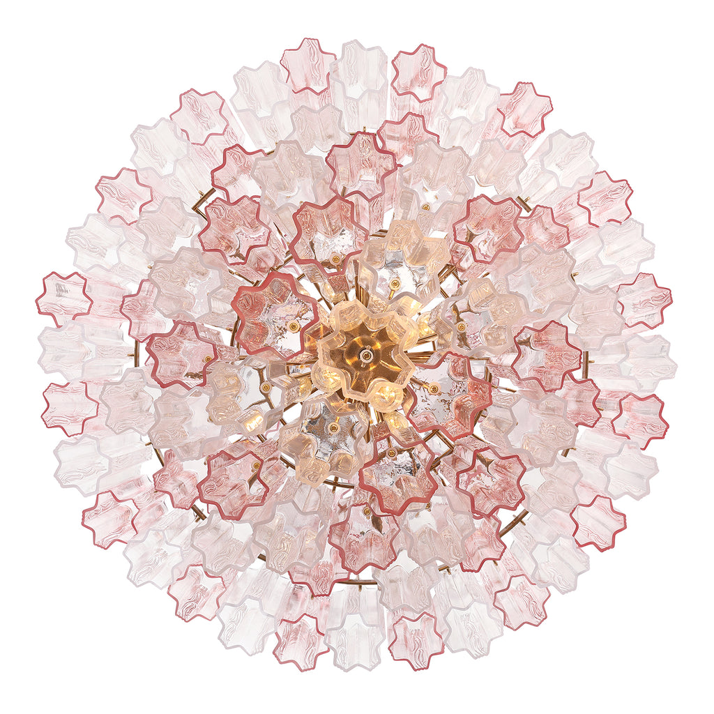 Addis Diamond Chandelier with pink glass, top view showing layered design