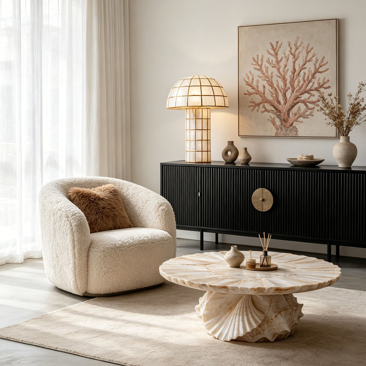 Capiz Shell Mushroom Table Lamp | Metavaya