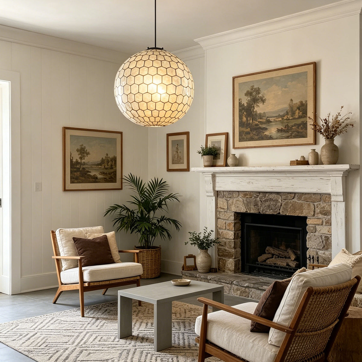 Coastal Seashell Globe Pendant Light | Metavaya