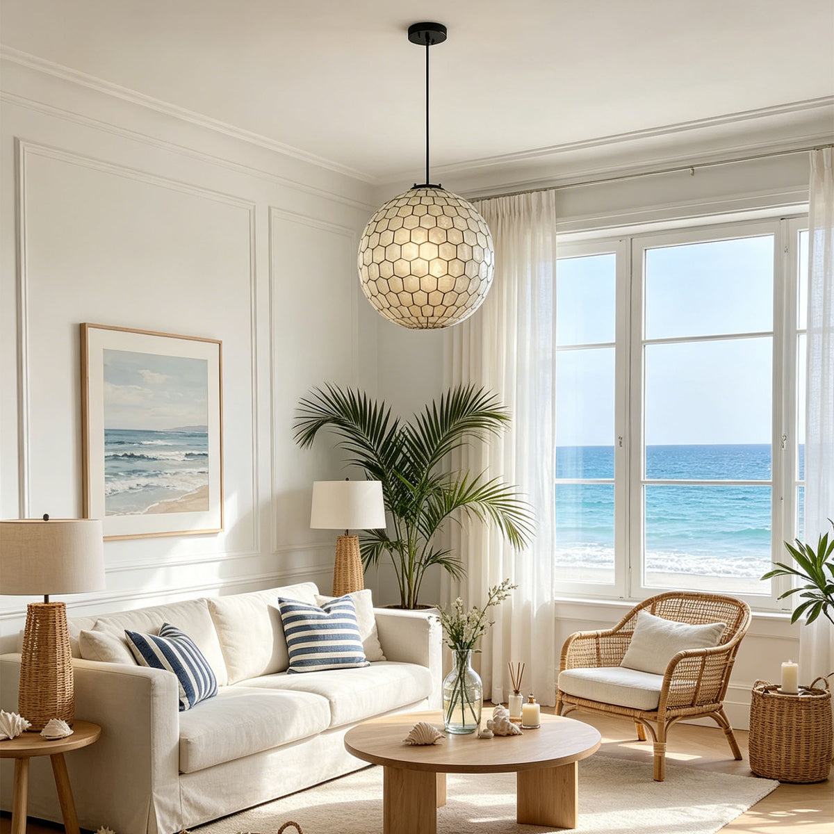 Coastal Seashell Globe Pendant Light - view 2 | Metavaya