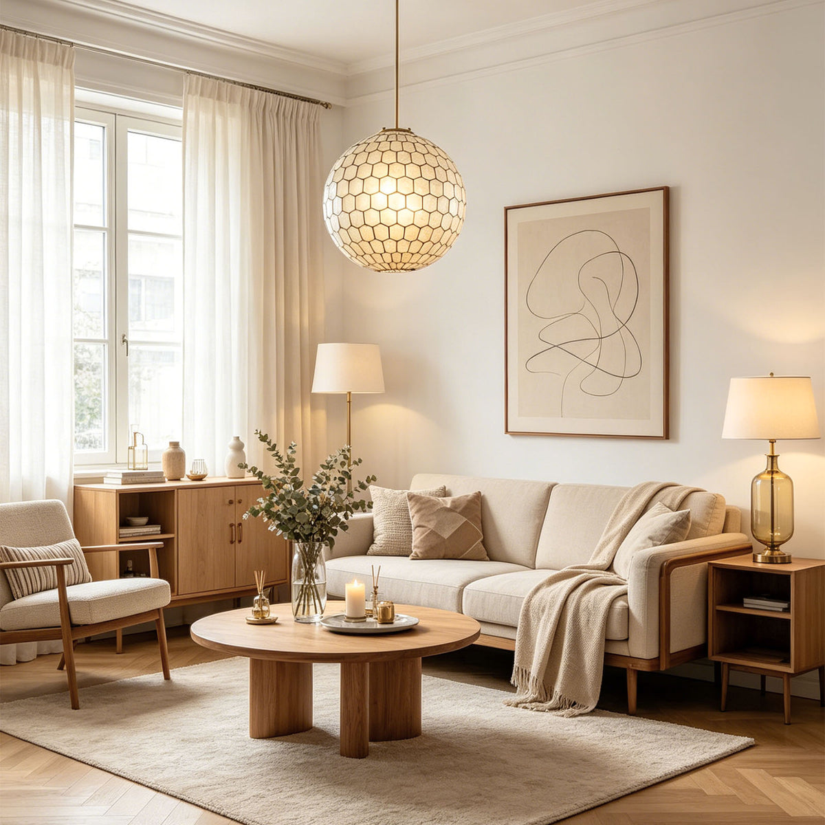 Coastal Seashell Globe Pendant Light - view 4 | Metavaya