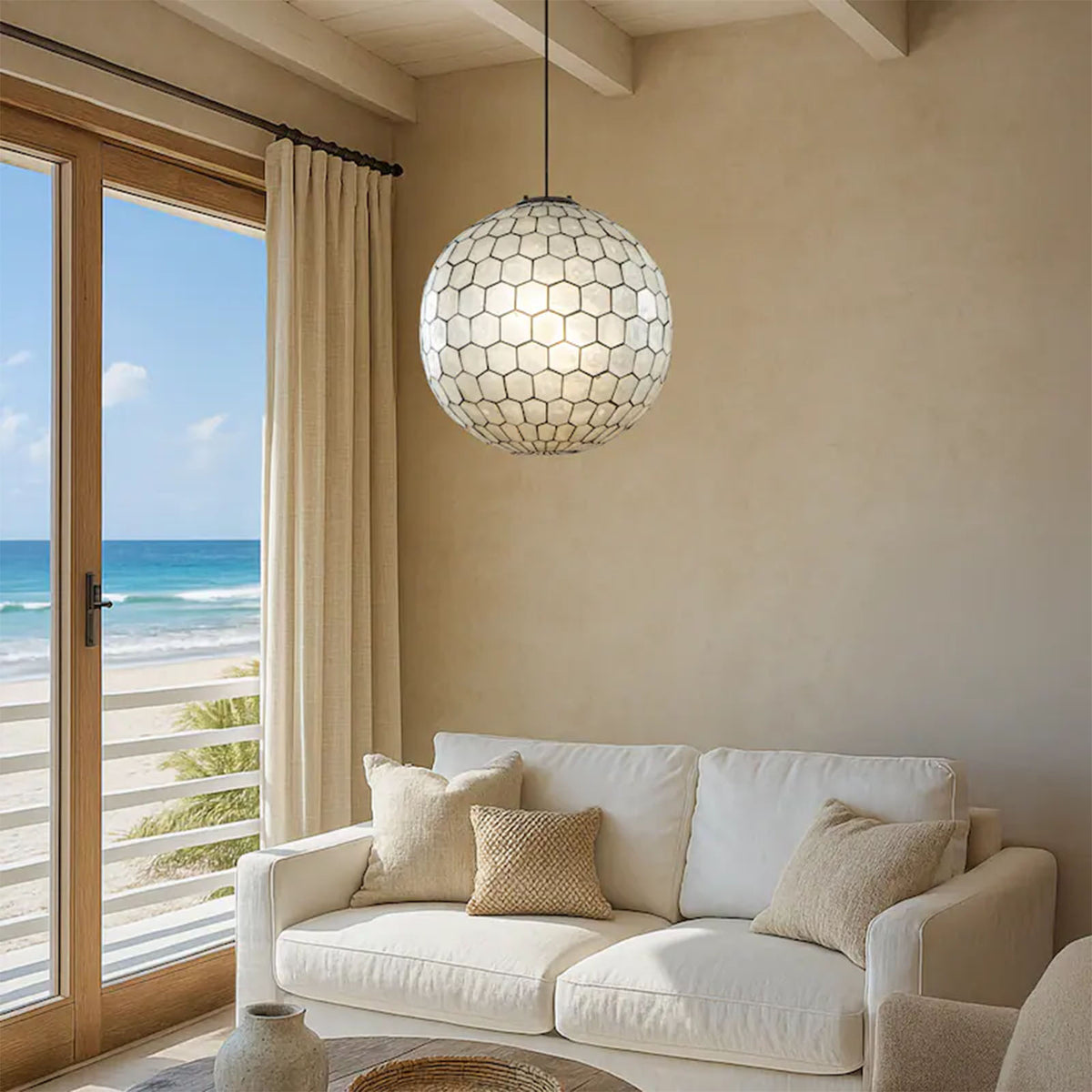 Coastal Seashell Globe Pendant Light - view 5 | Metavaya