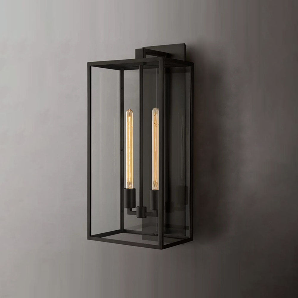 Front view of the brass/gold Faraday outdoor wall sconce, isolated on a plain white background.
