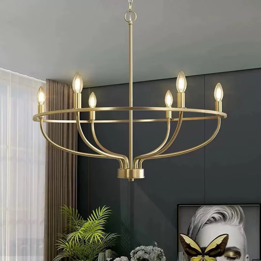 Greyson Bowl Chandelier in brushed brass finish, open bowl design on white background