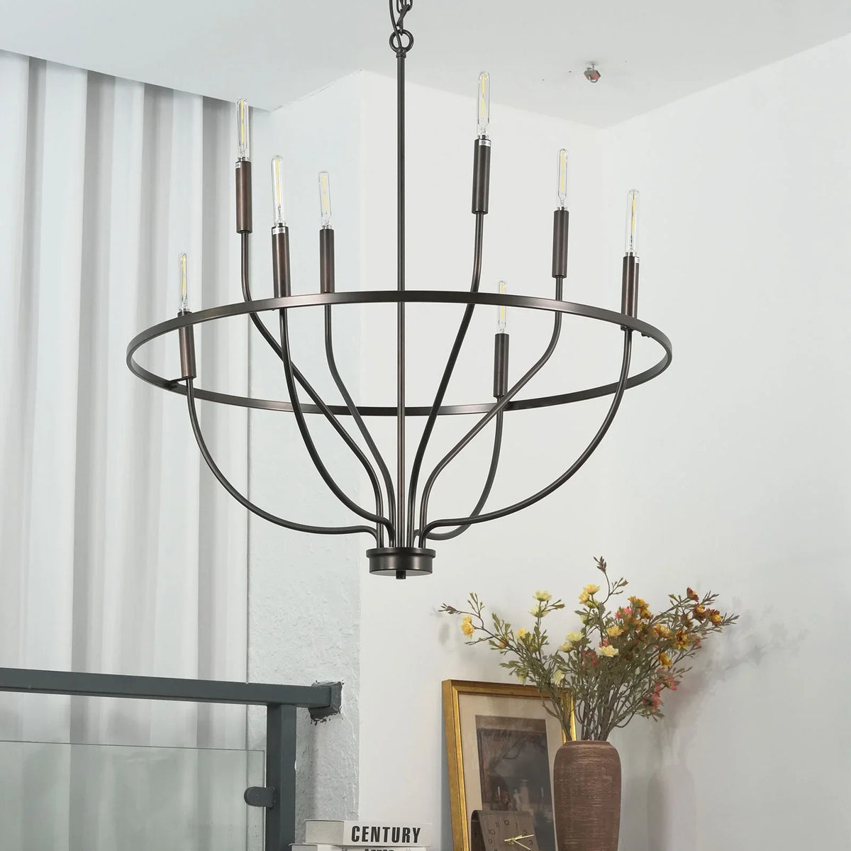 Greyson Bowl Chandelier front view on a plain white wall with soft light