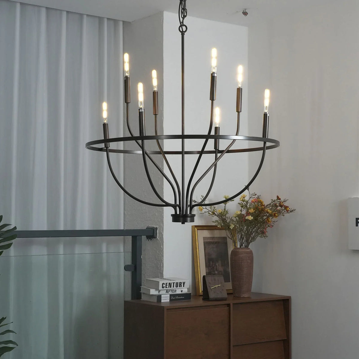 Greyson Bowl Chandelier front view on a plain white wall with soft light