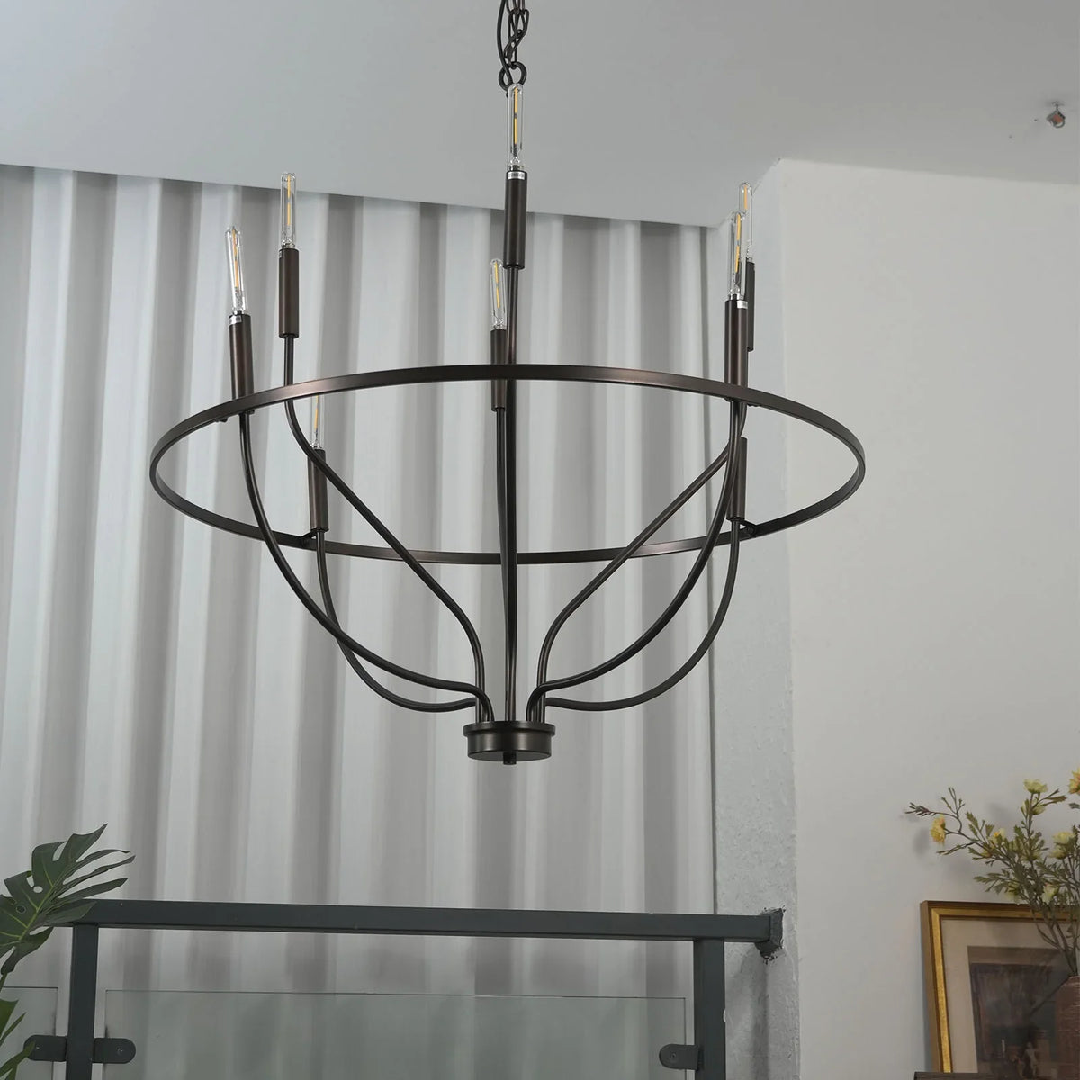 Medium size Greyson Bowl Chandelier in brushed brass, front view on white background