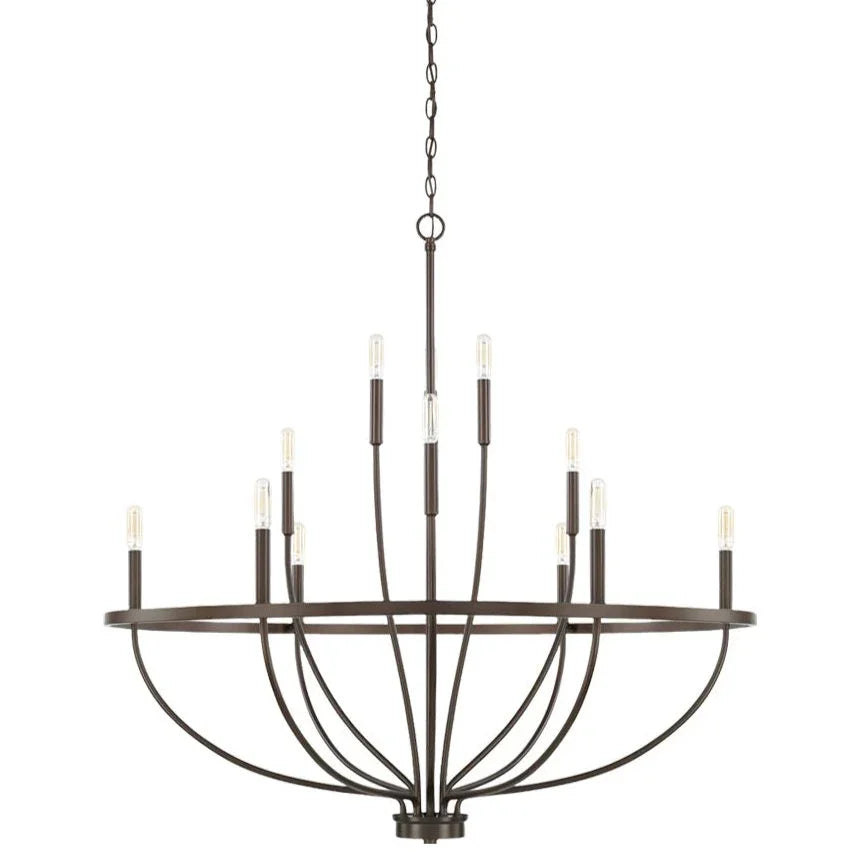 Medium size Greyson Bowl Chandelier in brushed brass, front view on white background