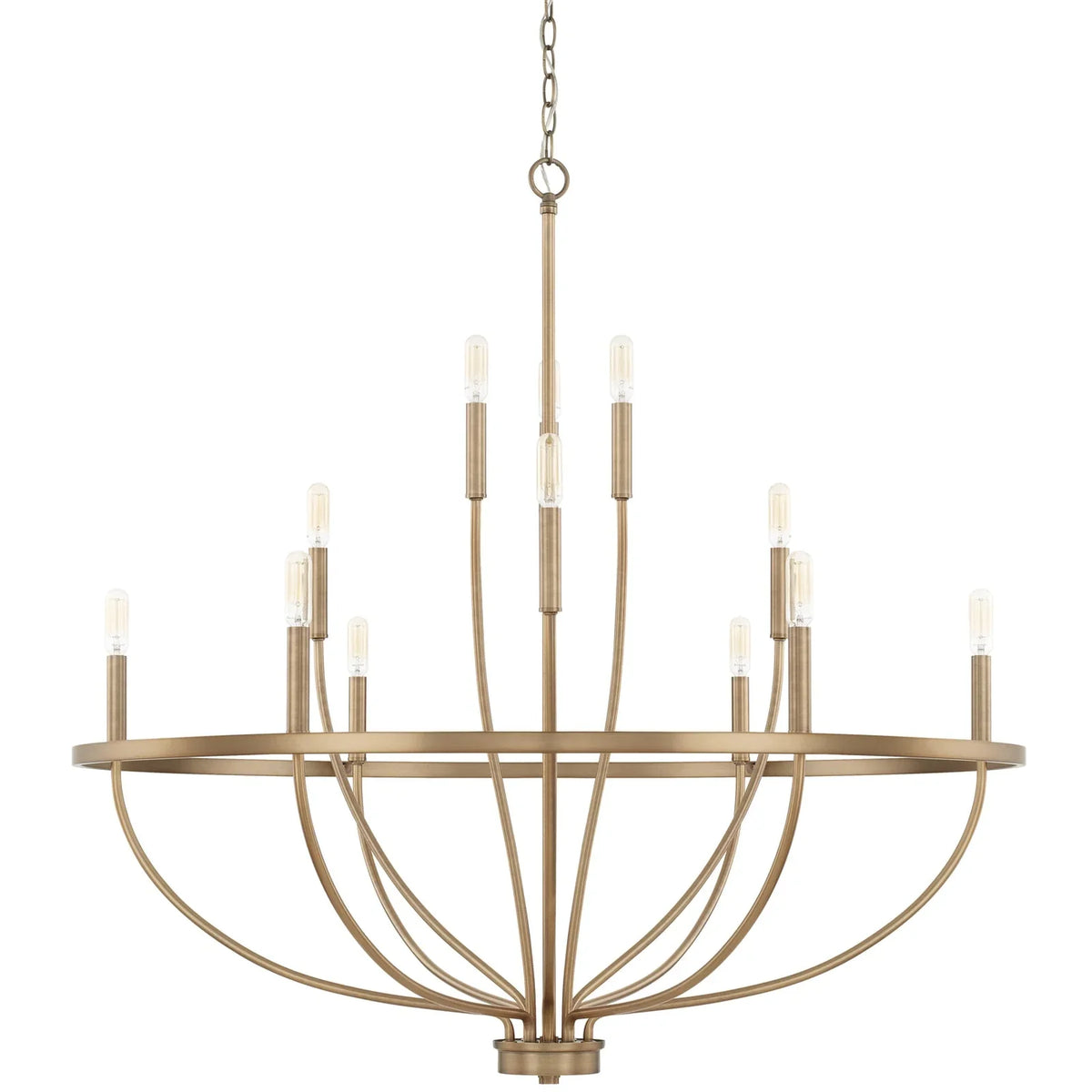 Medium size Greyson Bowl Chandelier in dark bronze, front view on white background