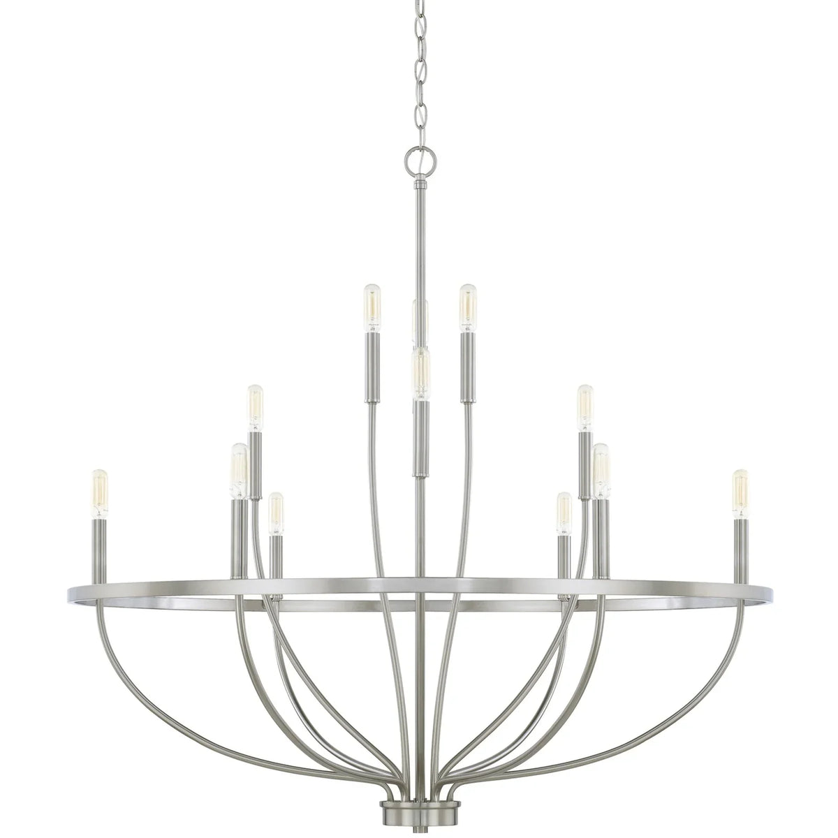Greyson Bowl Chandelier in brushed nickel finish, open bowl design on white background
