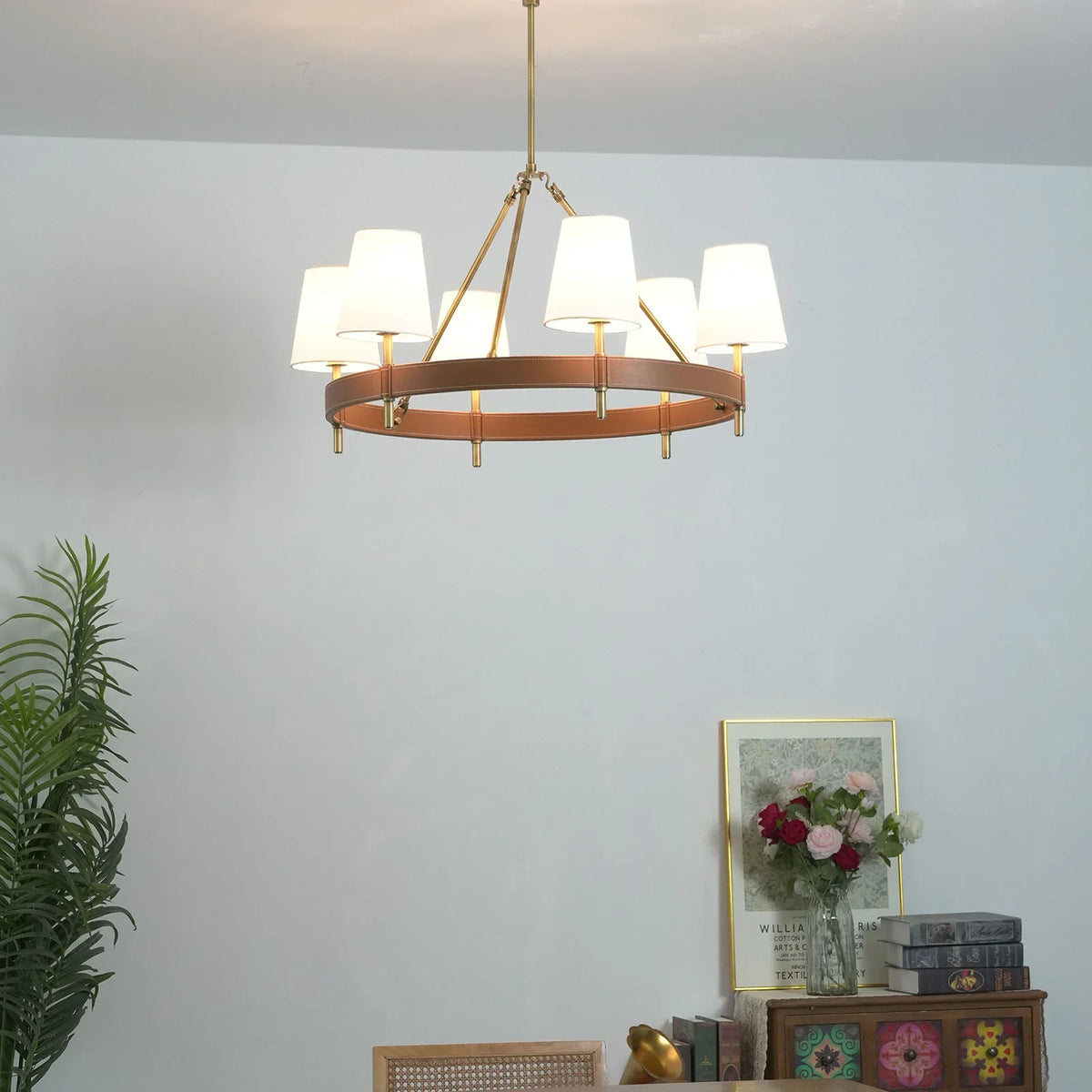 Small size Leather Halo Ring Chandelier in a minimalist room