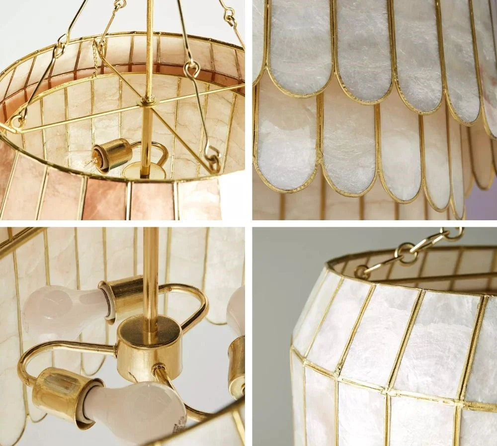 Close-up of the inner gold frame structure of the Light Luxury Shell Chandelier