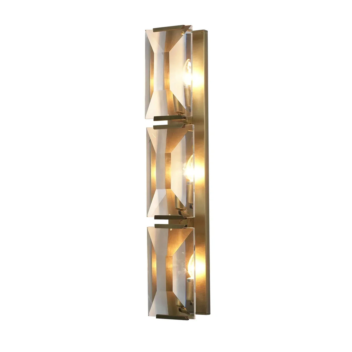 Close-up of the black frame and crystal panels on the single-headed wall lamp.