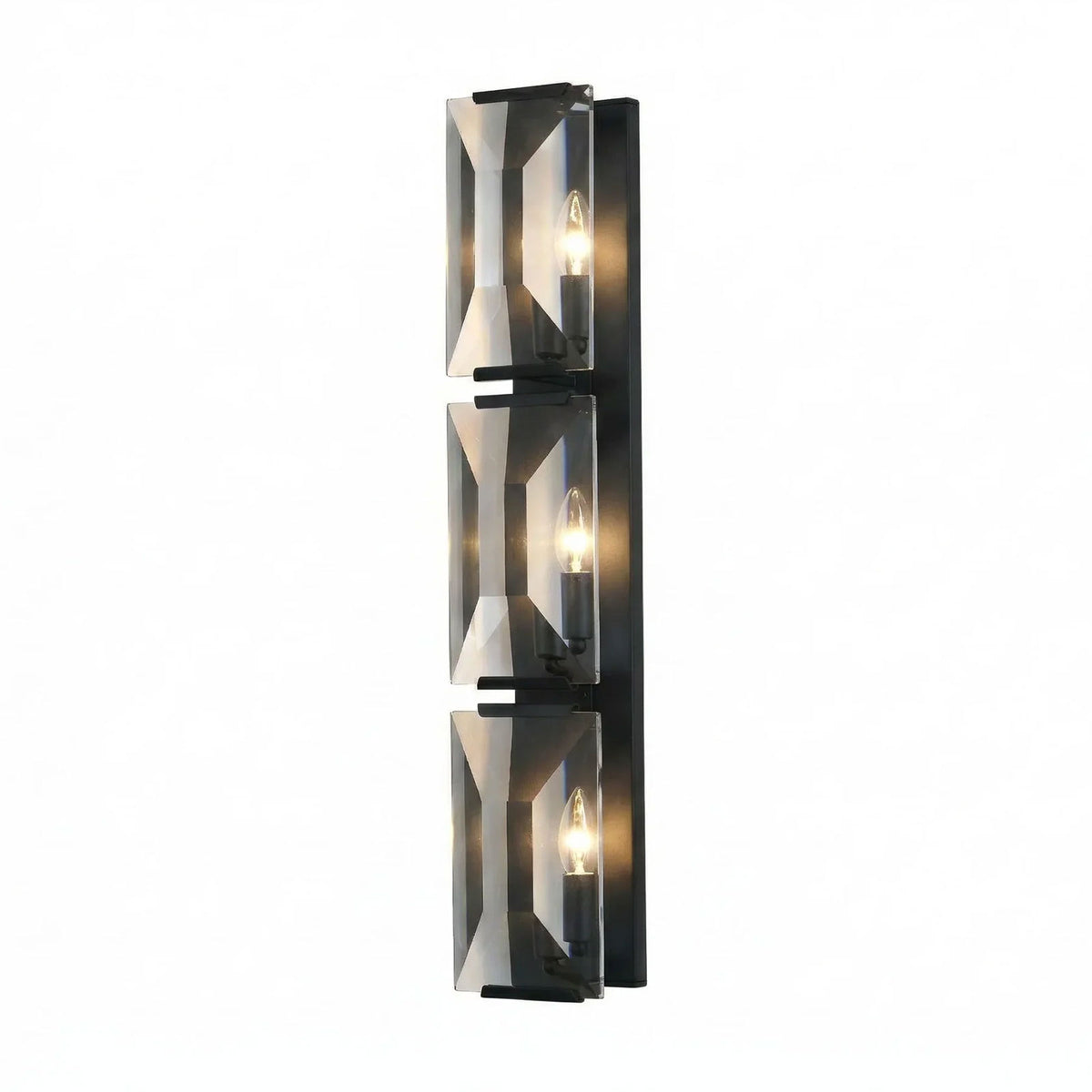 Close-up of the faceted crystal panel on the single-headed crystal wall lamp.