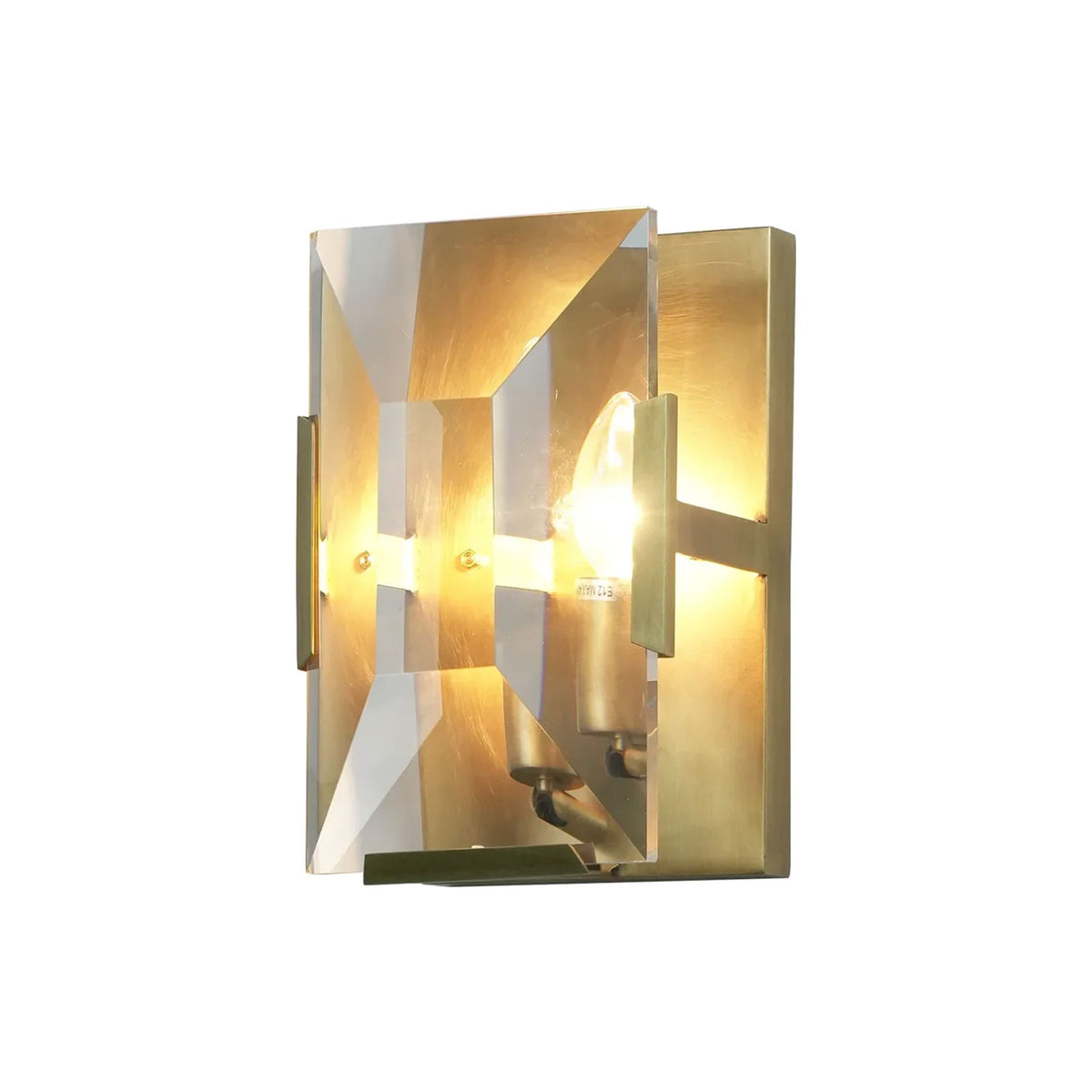 Close-up of the faceted crystal texture on the three-headed wall lamp.