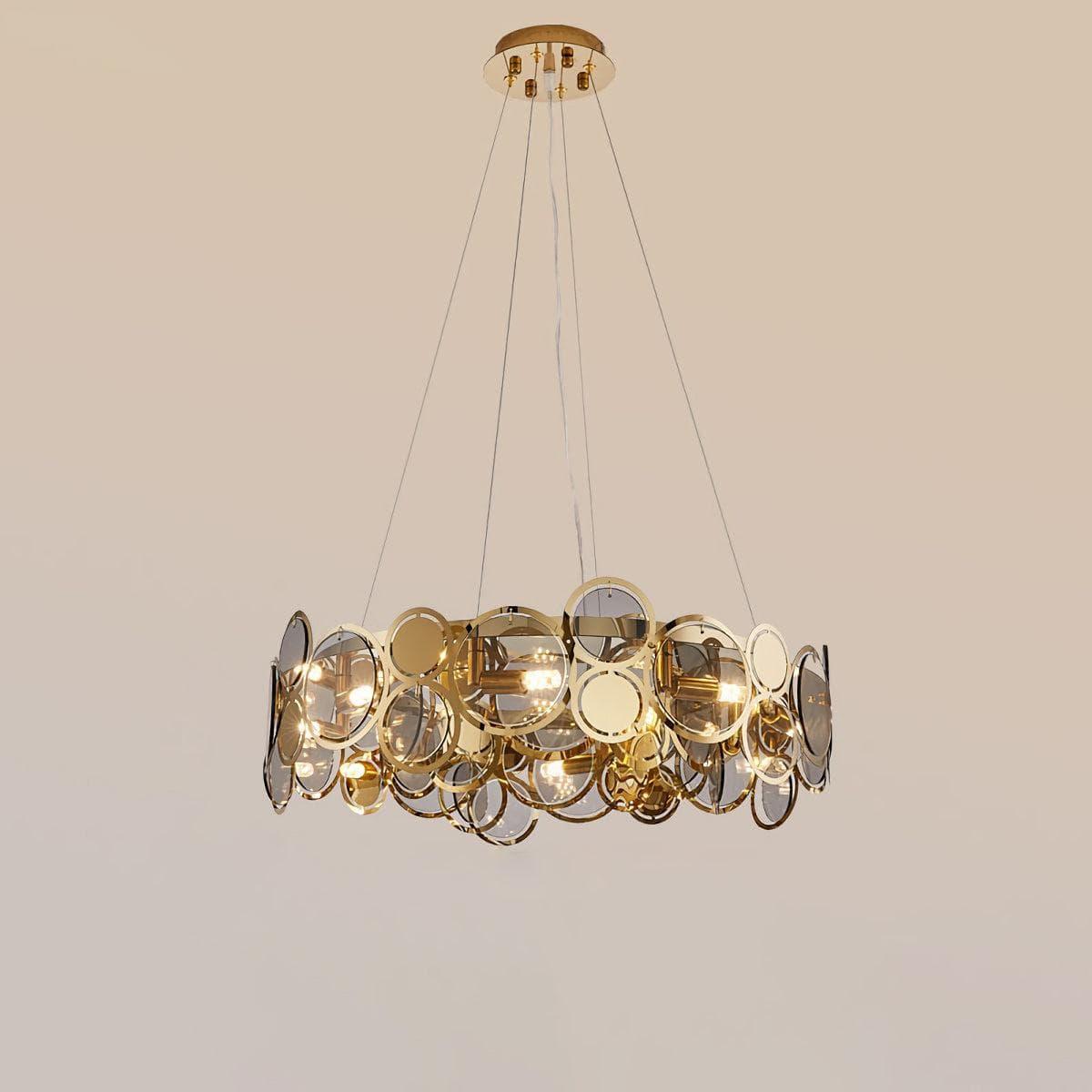 Metavaya Chandelier Dia 56cm x H 15cm / ∅ 22″ x H 5.9″G9*8 / Gray Adrianna Glass Round Chandelier 662668874081 M202302283-1