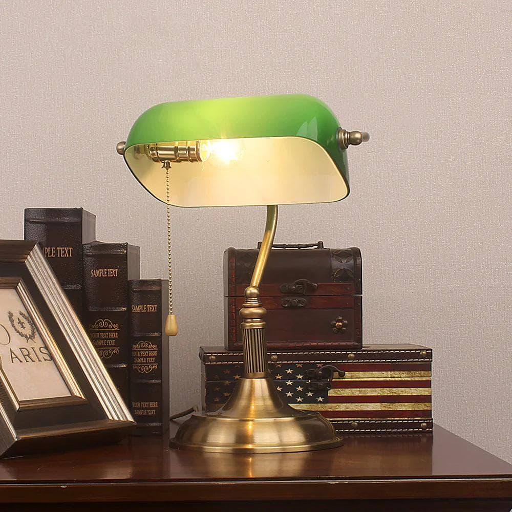 Metavaya Table lamp Dia 27cm x H 37cm / Gold & Green / US plug Bankers Table Lamp 360192150649 M2022120601-1 Shop Bankers Table Lamp Online