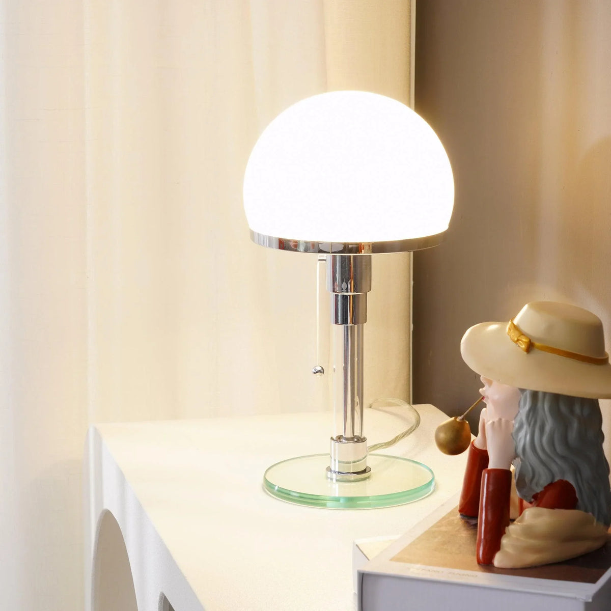 Metavaya Table lamp Dia 18cm x H 36cm / Chrome & White / US plug Bauhaus Table Lamp 623367482687 M2022091905-1 Shop Bauhaus Table Lamp Online