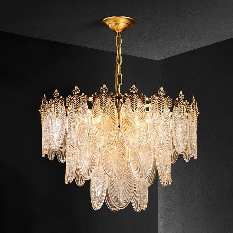 Metavaya Chandelier Dia 60cm x H 54cm / ∅ 23.6″ x H 21.3″ / Brass+Clear Brass Leaves Chandelier 676702838304 M202302271-2