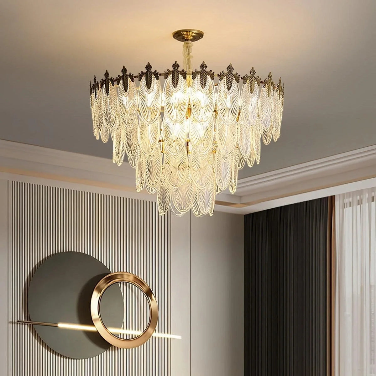 Metavaya Chandelier Dia 80cm x H 54cm / ∅ 31.5″ x H 21.3″ / Brass+Clear Brass Leaves Chandelier 676702838311 M202302271-3