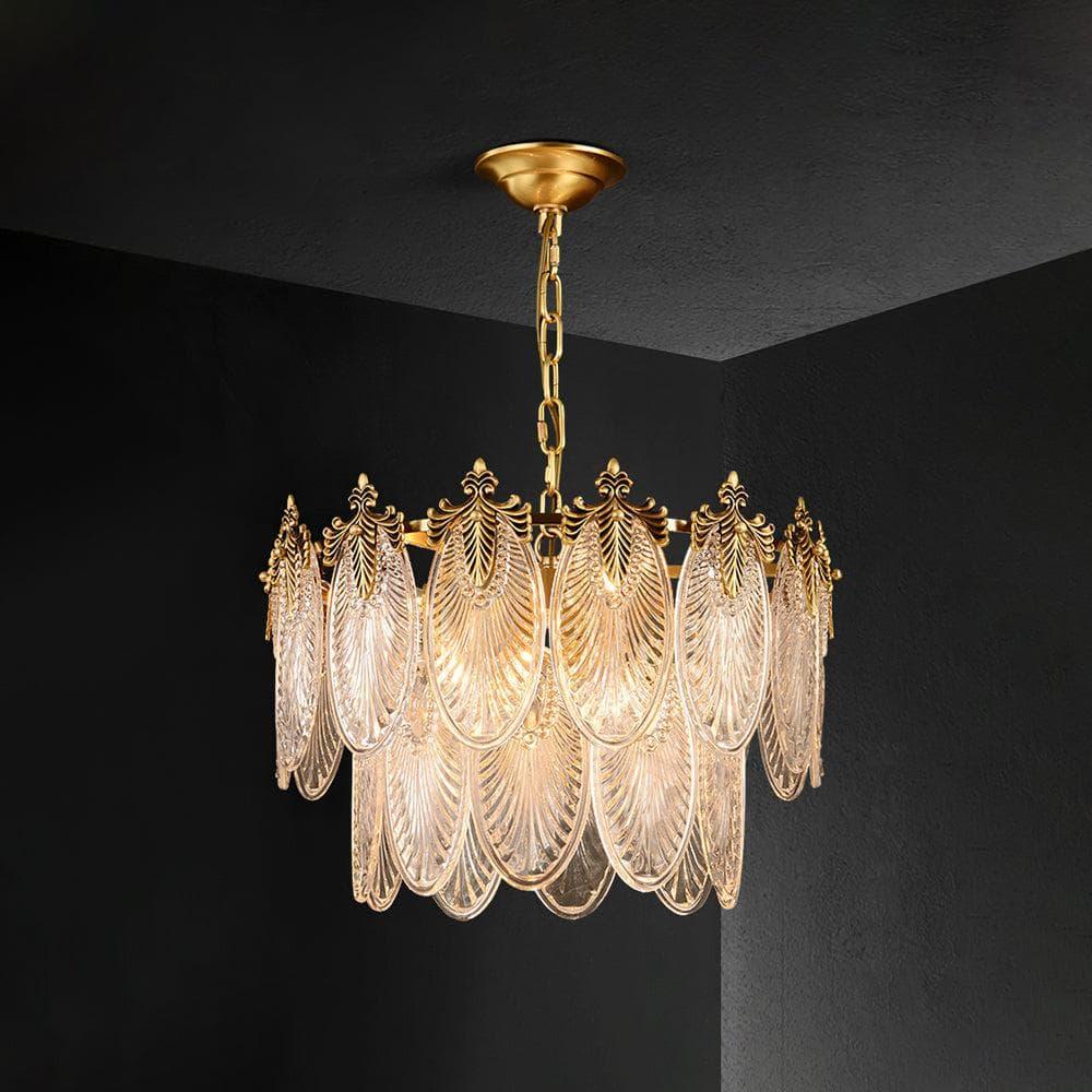 Metavaya Chandelier Dia 45cm x H 34cm / ∅ 17.7″ x H 13.4″ / Brass+Clear Brass Leaves Chandelier 676702838298 M202302271-1