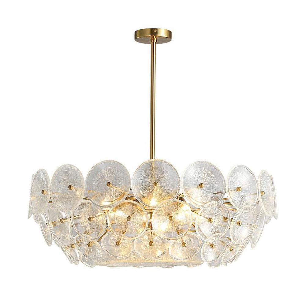 Metavaya Chandelier Dia 80cm x H 45cm / Gold / Clear Glass Disc Chandelier 653733644333 D-202112200008-3 Buy Glass Disc Chandelier Online