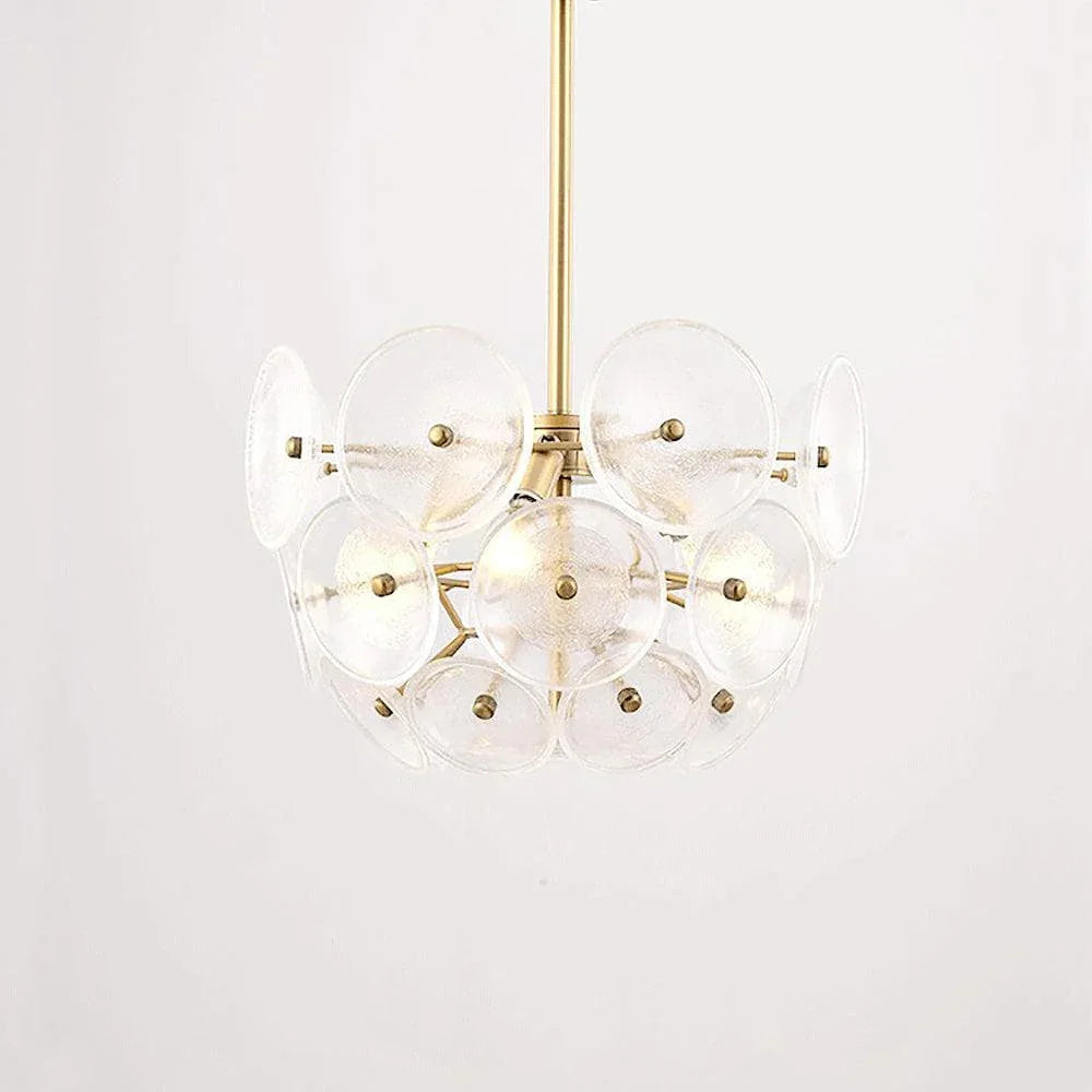 Metavaya Chandelier Dia 40cm x H 28cm / Gold / Clear Glass Disc Chandelier 653733644333 D-202112200008-2 Buy Glass Disc Chandelier Online