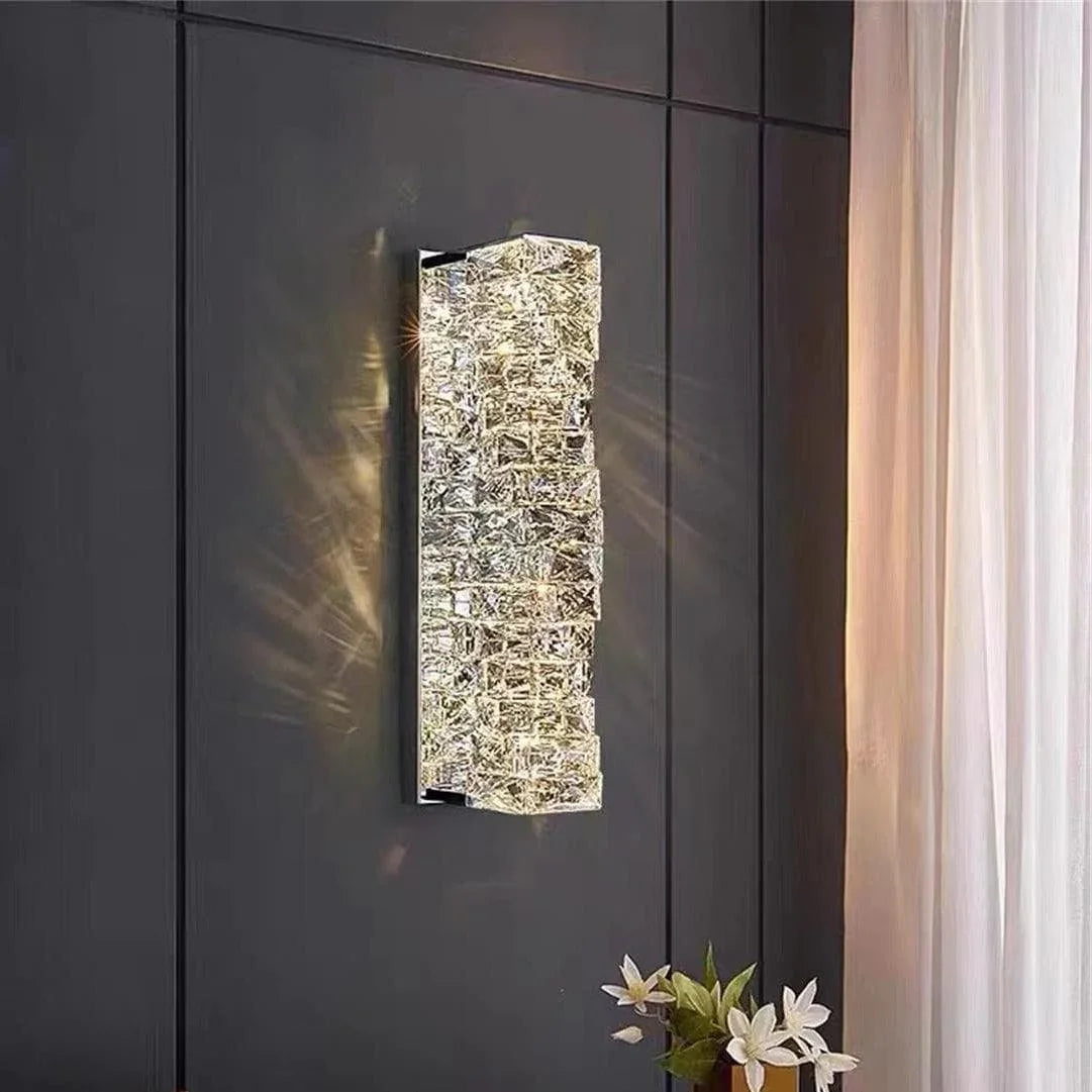 Metavaya Wall lamp Dia 12cm x H 46cm / Chrome / Warm White Laminated Crystal Sconce 360192149445 M2022112302-7 Buy Laminated Crystal Sconce Online in USA/Canada