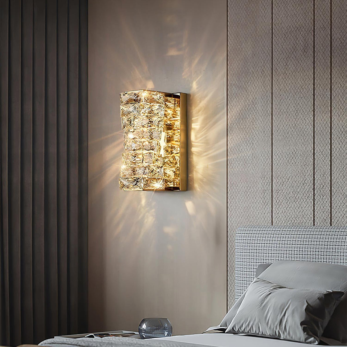 Metavaya Wall lamp Dia 12cm x H 26cm / Gold / Warm White Laminated Crystal Sconce 360192149384 M2022112302-1 Buy Laminated Crystal Sconce Online in USA/Canada