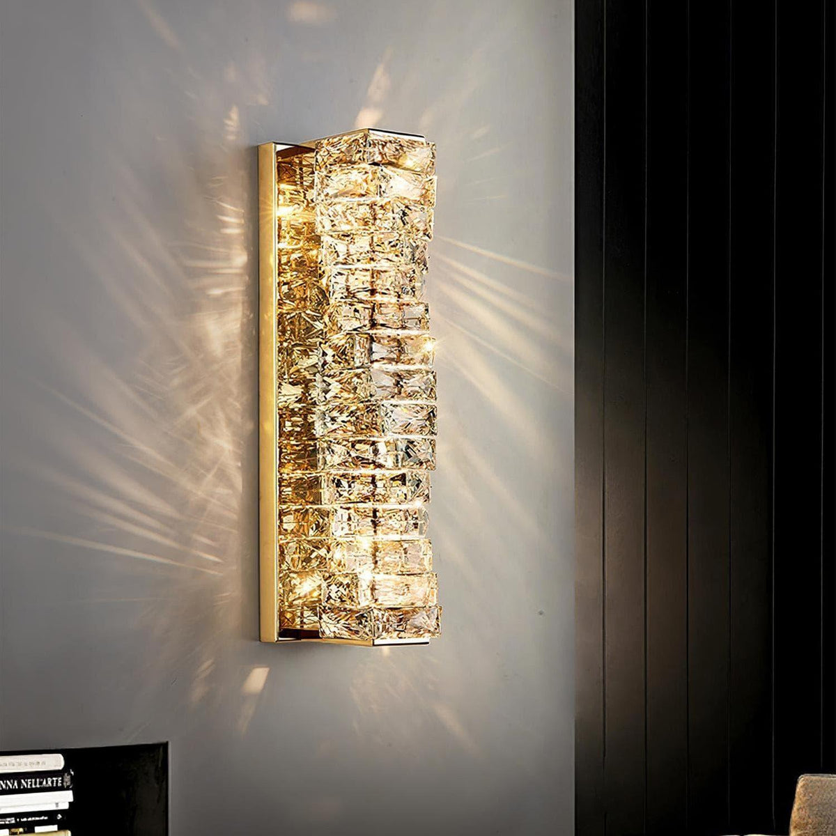 Metavaya Wall lamp Dia 12cm x H 46cm / Gold / Warm White Laminated Crystal Sconce 360192149421 M2022112302-5 Buy Laminated Crystal Sconce Online in USA/Canada