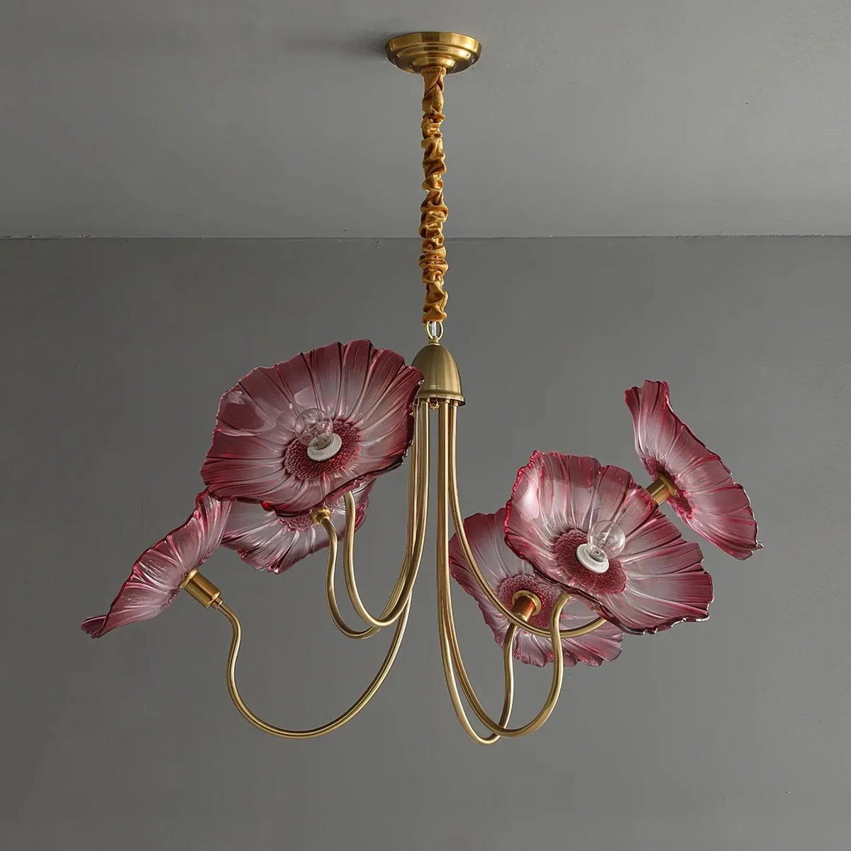 Metavaya Chandelier 6 heads / Gold+Pink Lotus Leaf Glass Chandelier 822706697724 M2022082505-4