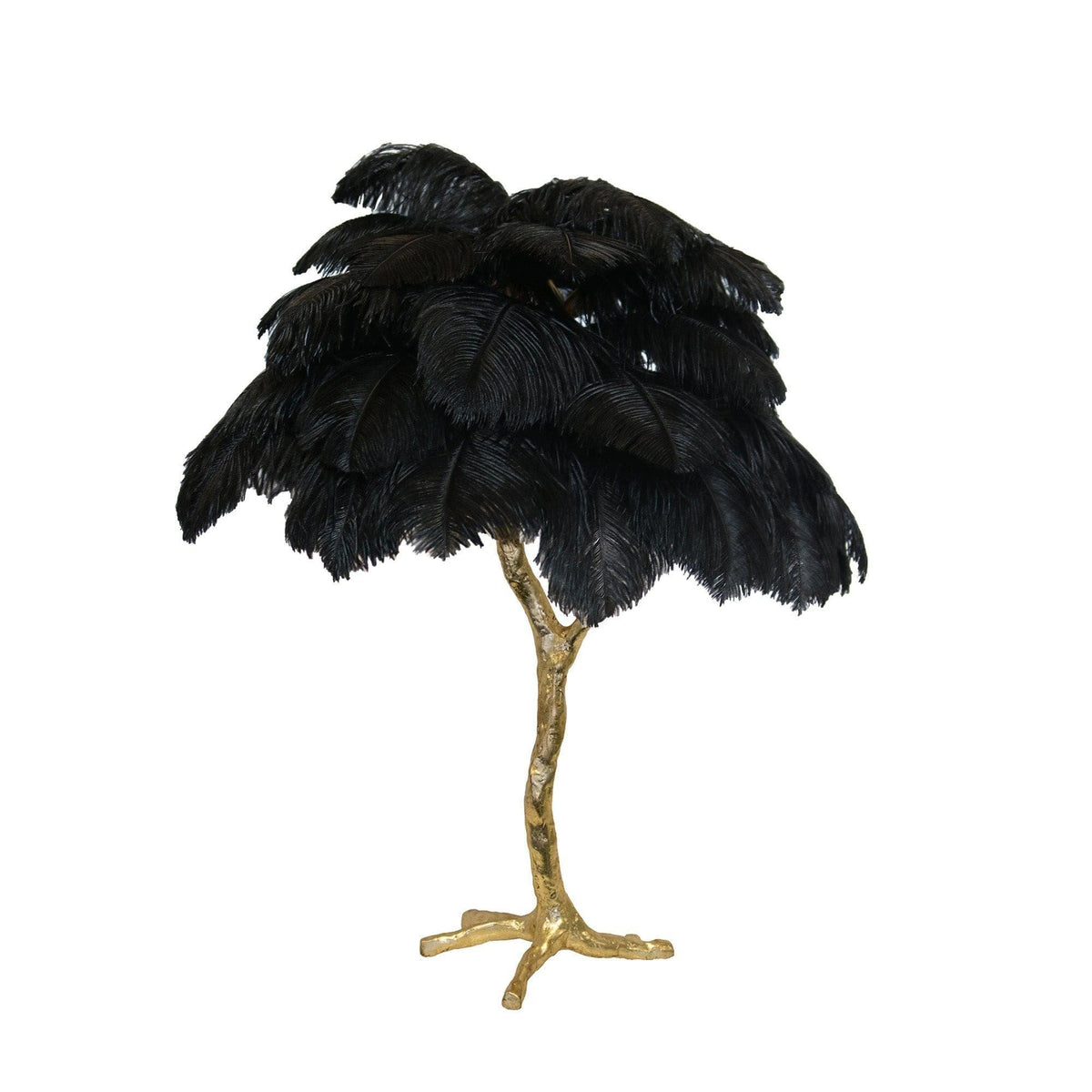 Metavaya Table lamp Dia 65cm x H 70cm / Polished brass / Black Ostrich Feather Table Lamp 323232414545 M2021121405-8 Shop Ostrich Feather Table Lamp Online
