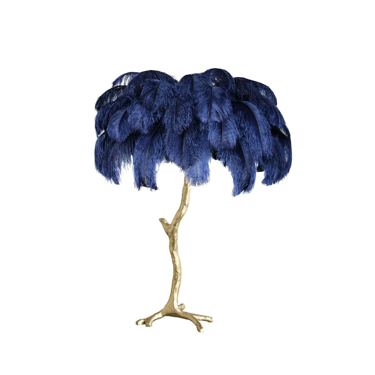 Metavaya Table lamp Dia 65cm x H 70cm / Polished brass / Navy Ostrich Feather Table Lamp 323232414606 M2021121405-11 Shop Ostrich Feather Table Lamp Online