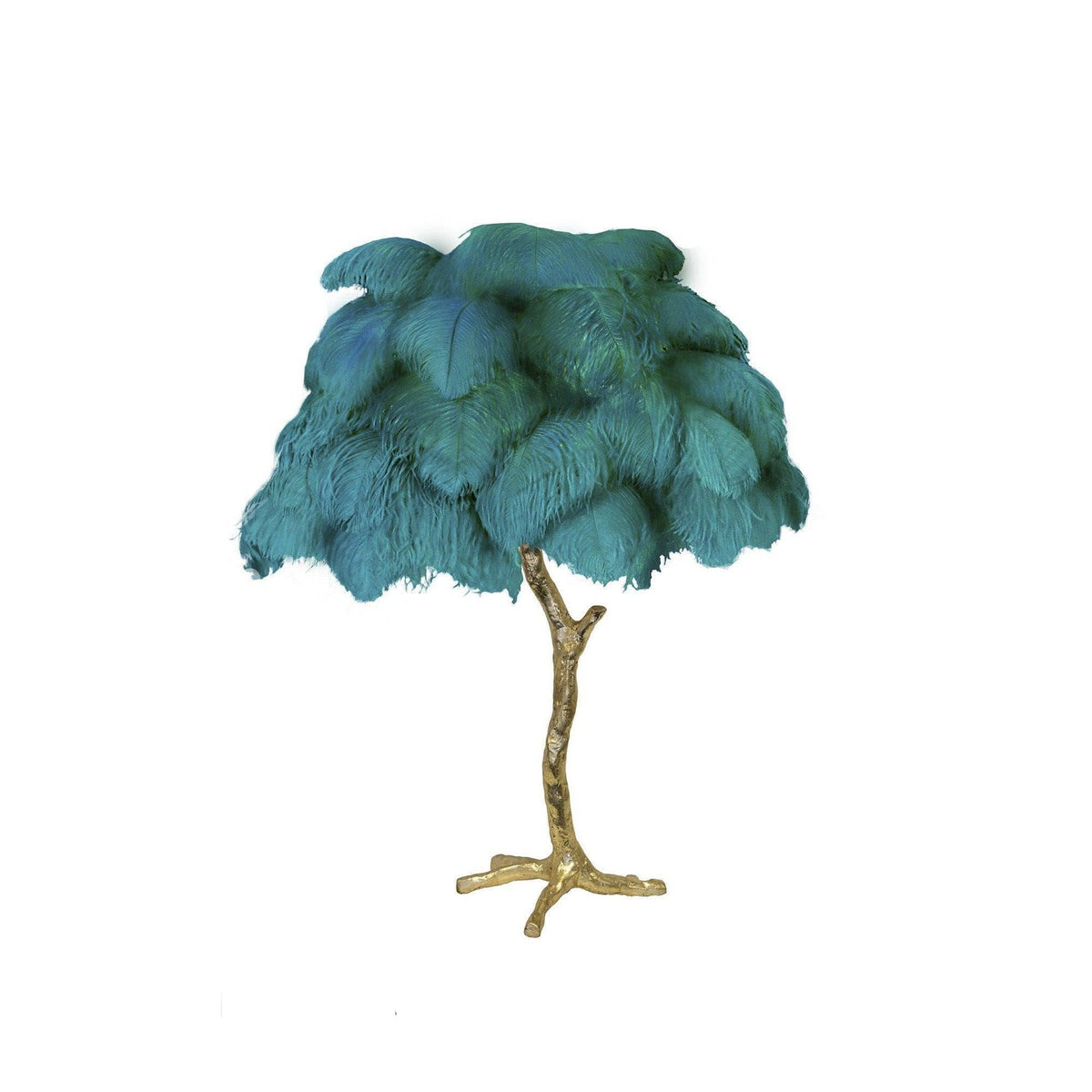 Metavaya Table lamp Dia 65cm x H 70cm / Polished brass / Peacock blue Ostrich Feather Table Lamp 323232414613 M2021121405-15 Shop Ostrich Feather Table Lamp Online