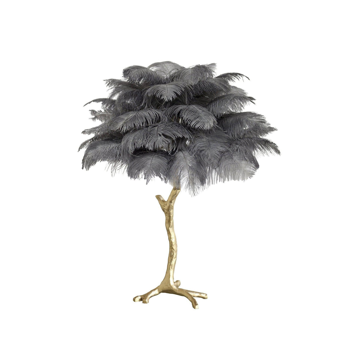 Metavaya Table lamp Dia 65cm x H 70cm / Polished brass / Dove grey Ostrich Feather Table Lamp 323232414552 M2021121405-9 Shop Ostrich Feather Table Lamp Online