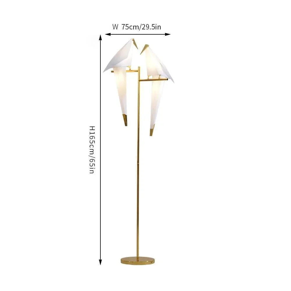 Modern gold floor lamp with white crystal shades, 65in height, stylish living room lighting
