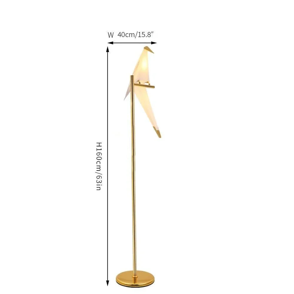 Modern gold floor lamp with bird-shaped crystal shade, 160cm tall, stylish living room lighting