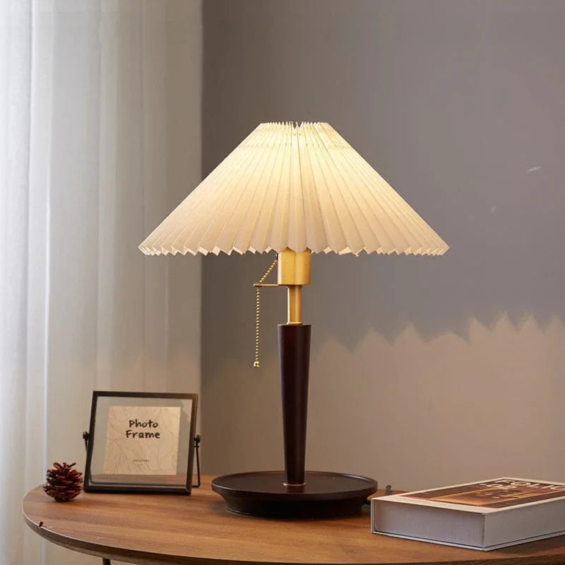 Metavaya Table lamp Dia 36cm x H 52cm / Walnut & White Lampshade / US plug Pleated Table Lamp 623367482809 M2022091907-1 Buy Pleated Table Lamp Online in USA