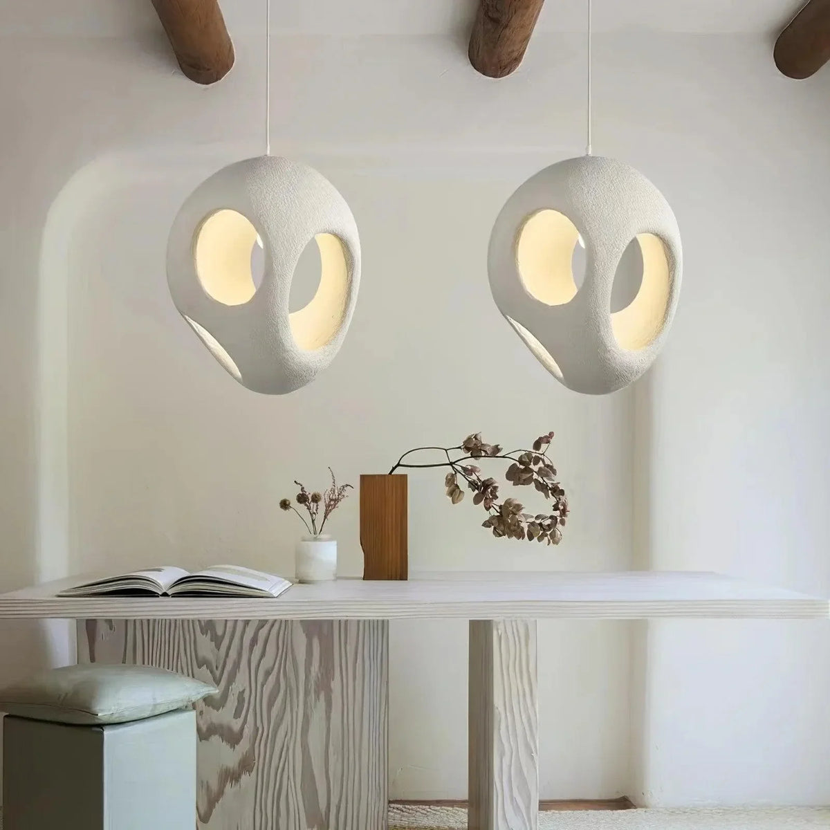 Metavaya Ceiling Lamp Dia 35cm X H 50cm / White Polystyrene Pendant Light 336019215402 M2023021003-1