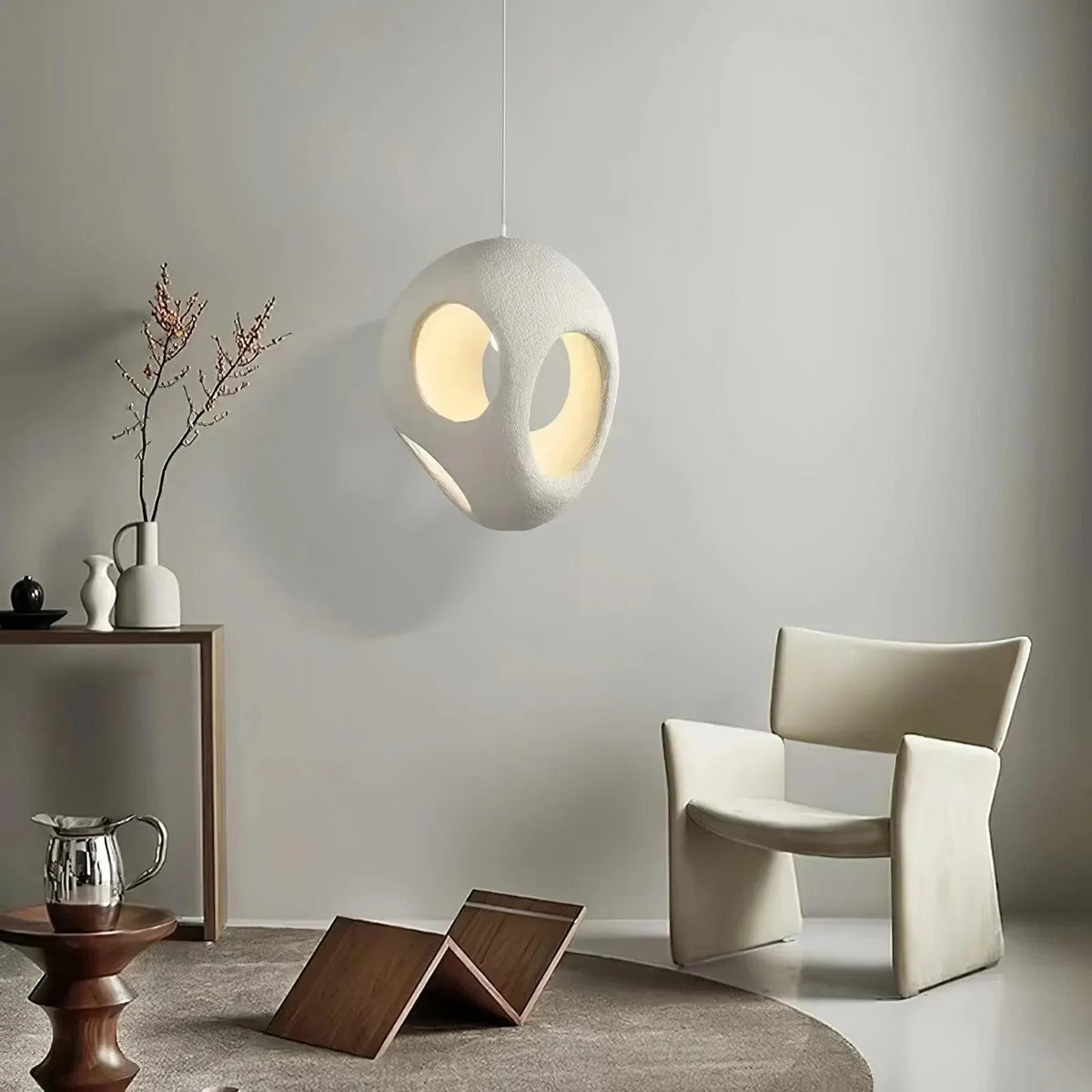 Metavaya Ceiling Lamp Dia 35cm X H 50cm / White Polystyrene Pendant Light 336019215402 M2023021003-1