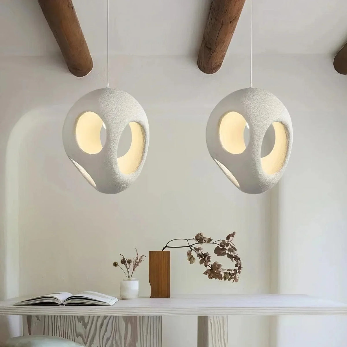 Metavaya Ceiling Lamp Dia 35cm X H 50cm / White Polystyrene Pendant Light 336019215402 M2023021003-1