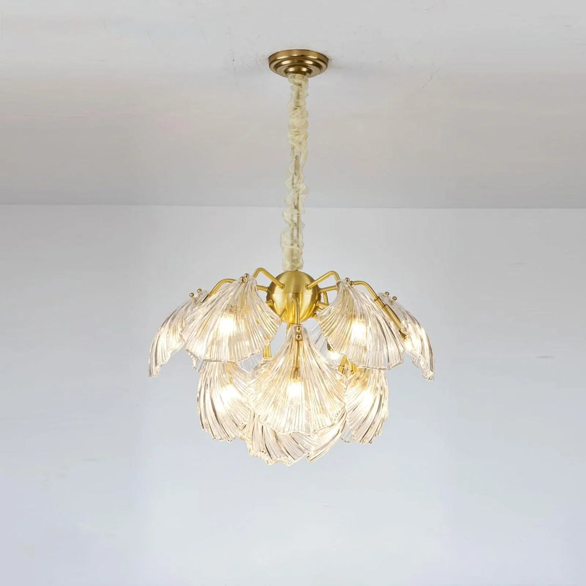 Metavaya Chandelier 15 Lights Dia 68cm x H 45cm / Φ 26.8″ x H 17.7″ / Iron / Clear glass Ribbed Shell Ceiling light 336019220055 M202302263-2