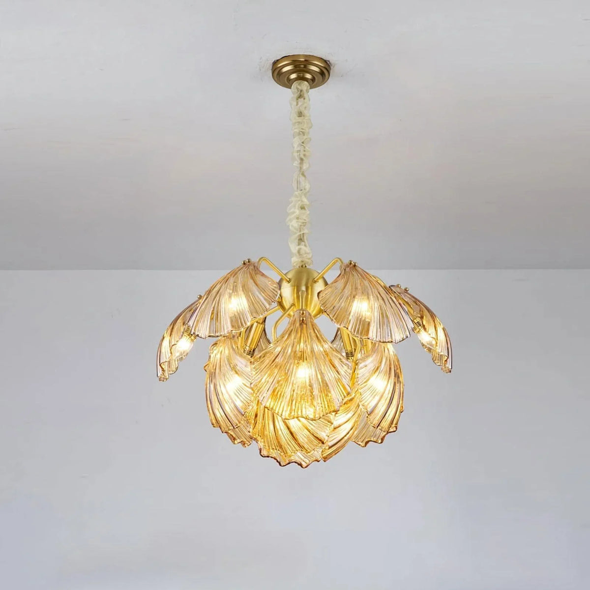 Metavaya Chandelier 20 Lights Dia 82cm x H 50cm / Φ 32.3″ x H 19.7″ / Iron / Amber glass Ribbed Shell Ceiling light 336019220109 M202302263-7