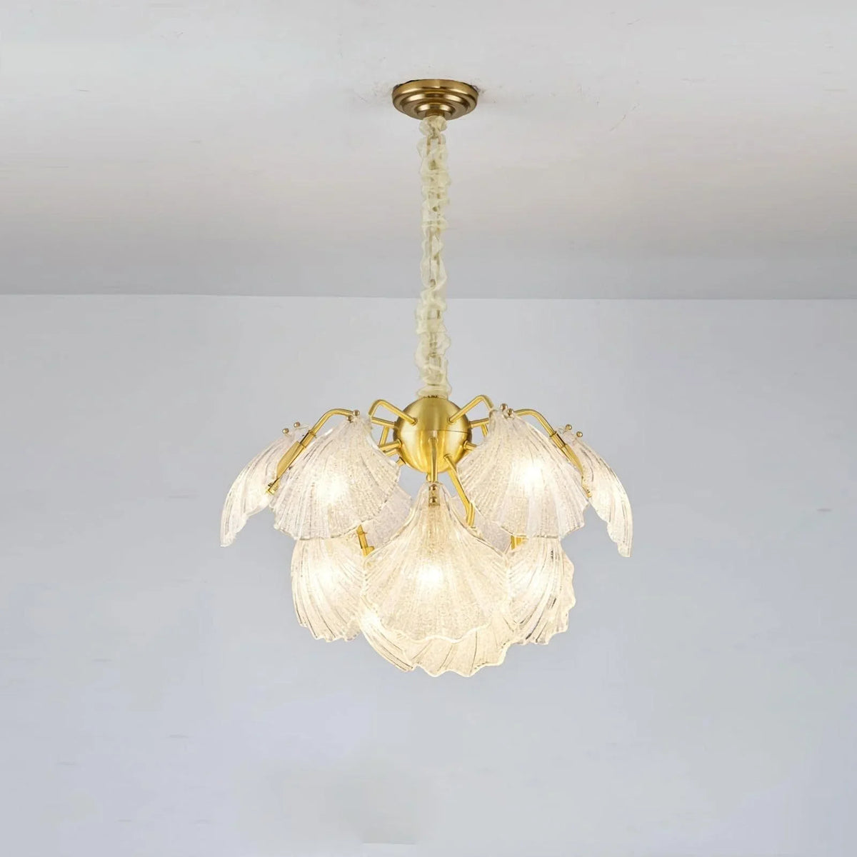 Metavaya Chandelier 15 Lights Dia 68cm x H 45cm / Φ 26.8″ x H 17.7″ / Iron / Paste drill glass Ribbed Shell Ceiling light 336019220062 M202302263-3
