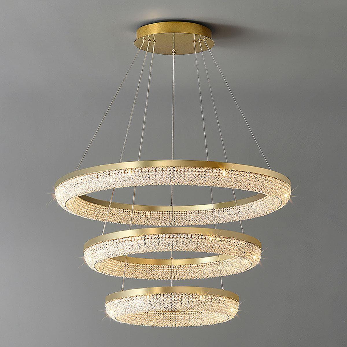 Metavaya Chandelier Dia 45cm + 60cm + 80cm x H 7cm / ∅ 17.7″ + 23.6″ + 31.5″ x H 2.8″ / Warm White Round Ring Crystal Chandeliers 336019217055 M202302202-9
