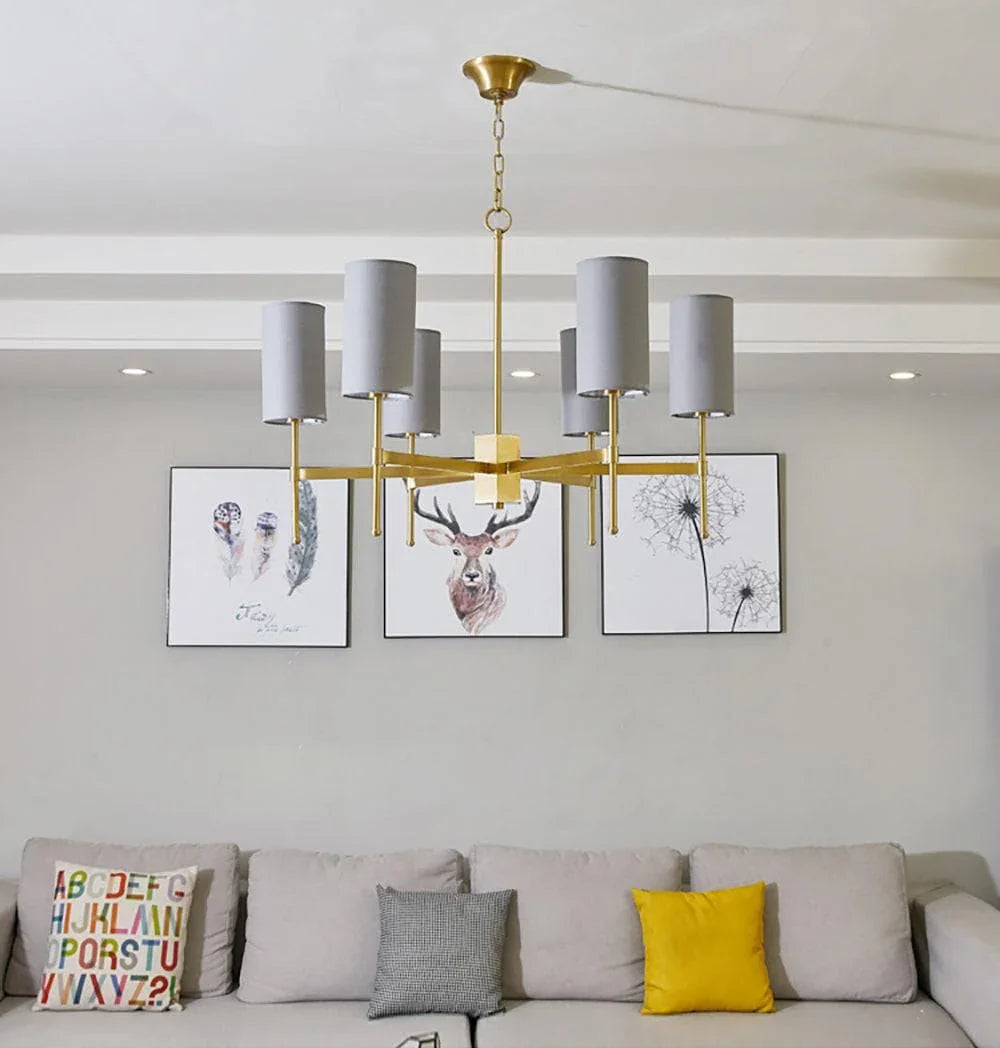 Metavaya Chandelier 8heads Dia 90cm x H 55cm / Grey / Gold Silk Stem Chandelier 323232415726 M-202112161101-3