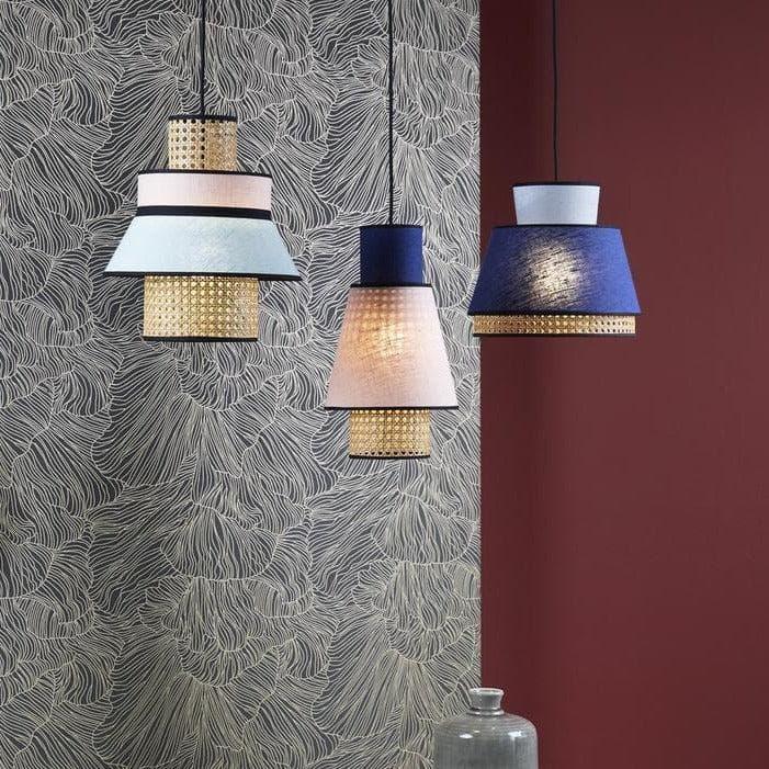 Modern pendant lights with layered shades and gold accents, stylish indoor lighting for contemporary spaces