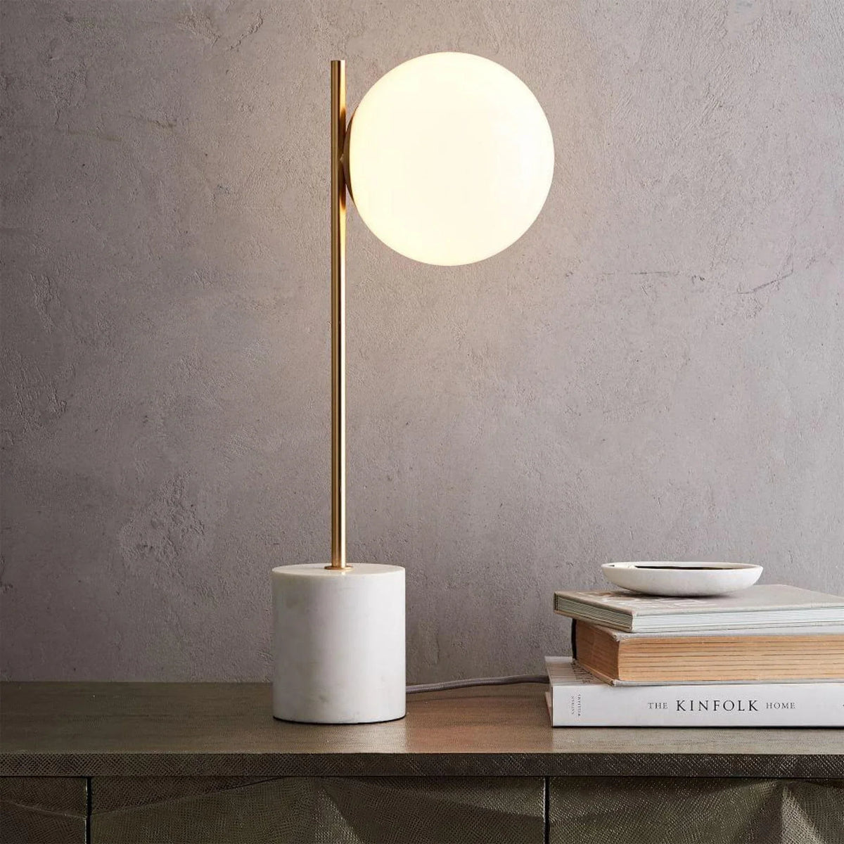 Metavaya Table lamp Dia 22cm x H 58cm / Gold + White / US plug Sphere stem Table lamp 653733644173 T-212112140007-1