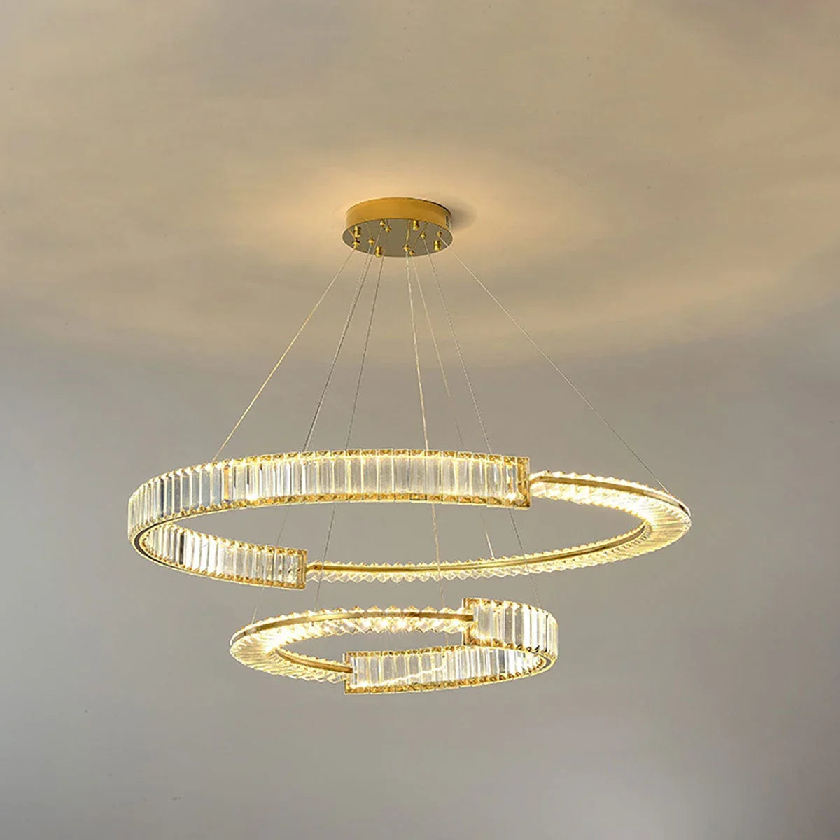 Metavaya Chandelier Dia 100cm + 80cm x H 8cm / ∅ 39.4″ + 31.5″ x H 3.1″ / Warm White Stella LED Chandelier 336019218014 M202302231-9 Stella LED Chandelier | Ring Crystal Chandelier