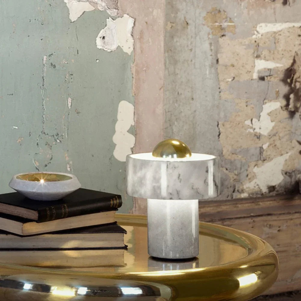 Metavaya Table lamp Dia 14cm x H 18cm / White marble / US plug Stone Table Light 653733628807 M-202112141513-1 Buy Stone Table Lights for Homes Online